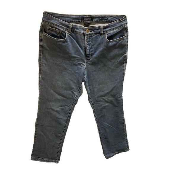 Charter Club 14 Petite womens blue jeans Lexington straight stretch DISTRESSED - Picture 3 of 12